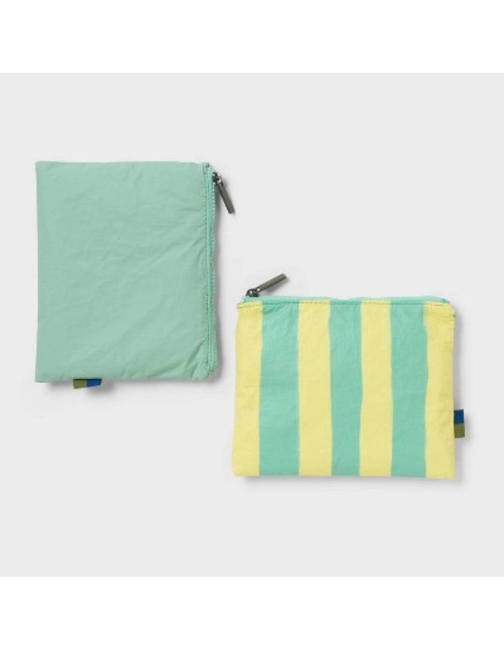 Water-Resistant Zip Pouch Set in Mint Green and Yellow Stripe - 2 Piece NWT